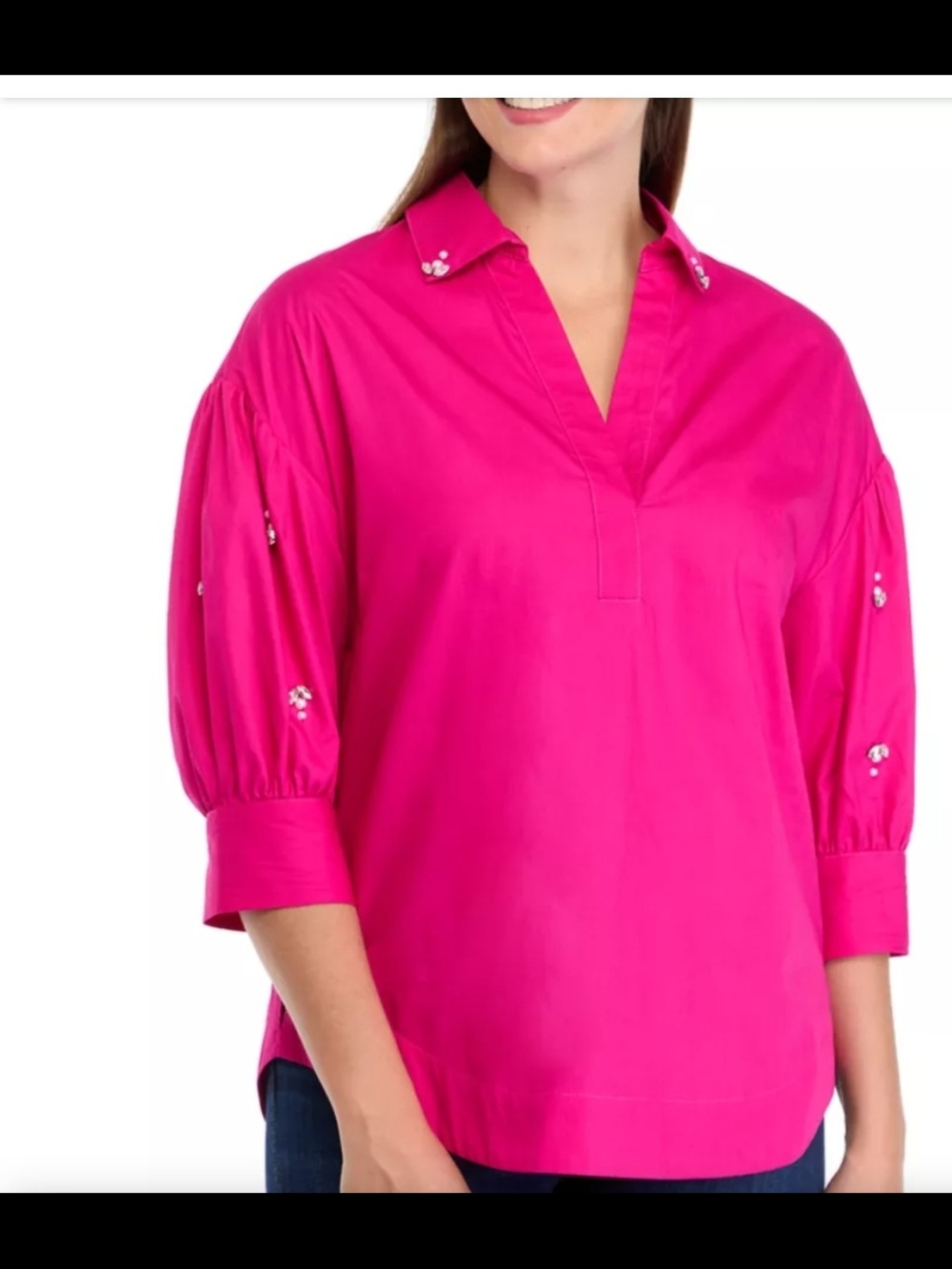 crown & ivy Hot Pink V-Neck Puff Sleeve Blouse